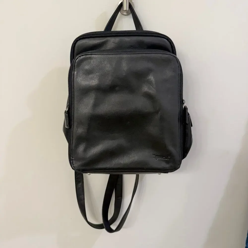 Vintage Tignanello Black Leather Backpack Purse